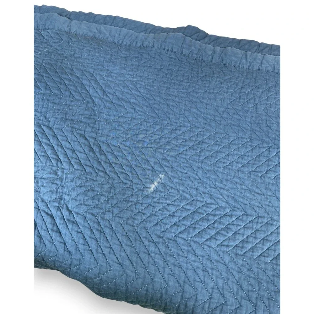 Frette King Quilt Coverlet Blue Cotton Chevron Light 106x102 Read